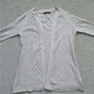 Belldini Light Sand Patterned Open Front Knit Sweater Cardigan